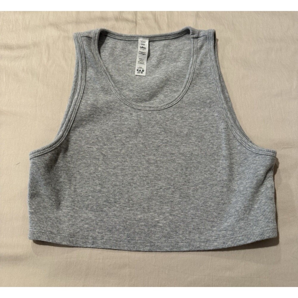 Alo Cropped Scoop Neck Ribbed Gray Cropped Tank Size XS